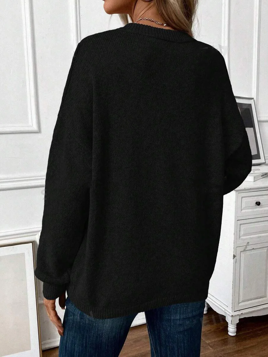 Damen Unifarben Langarm Bequem Lässig Pullover