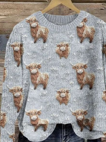 Damen Gestrickt 3d Drucken Langarm Bequem Lässig Pullover