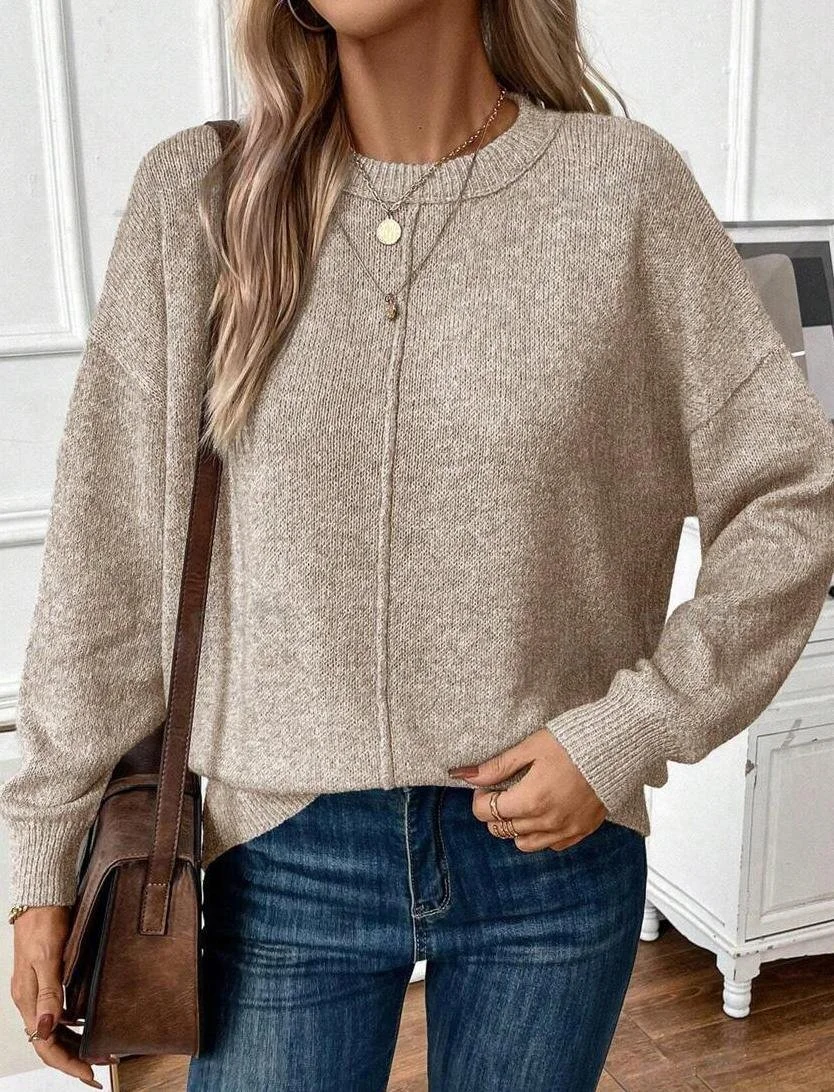 Damen Unifarben Langarm Bequem Lässig Pullover