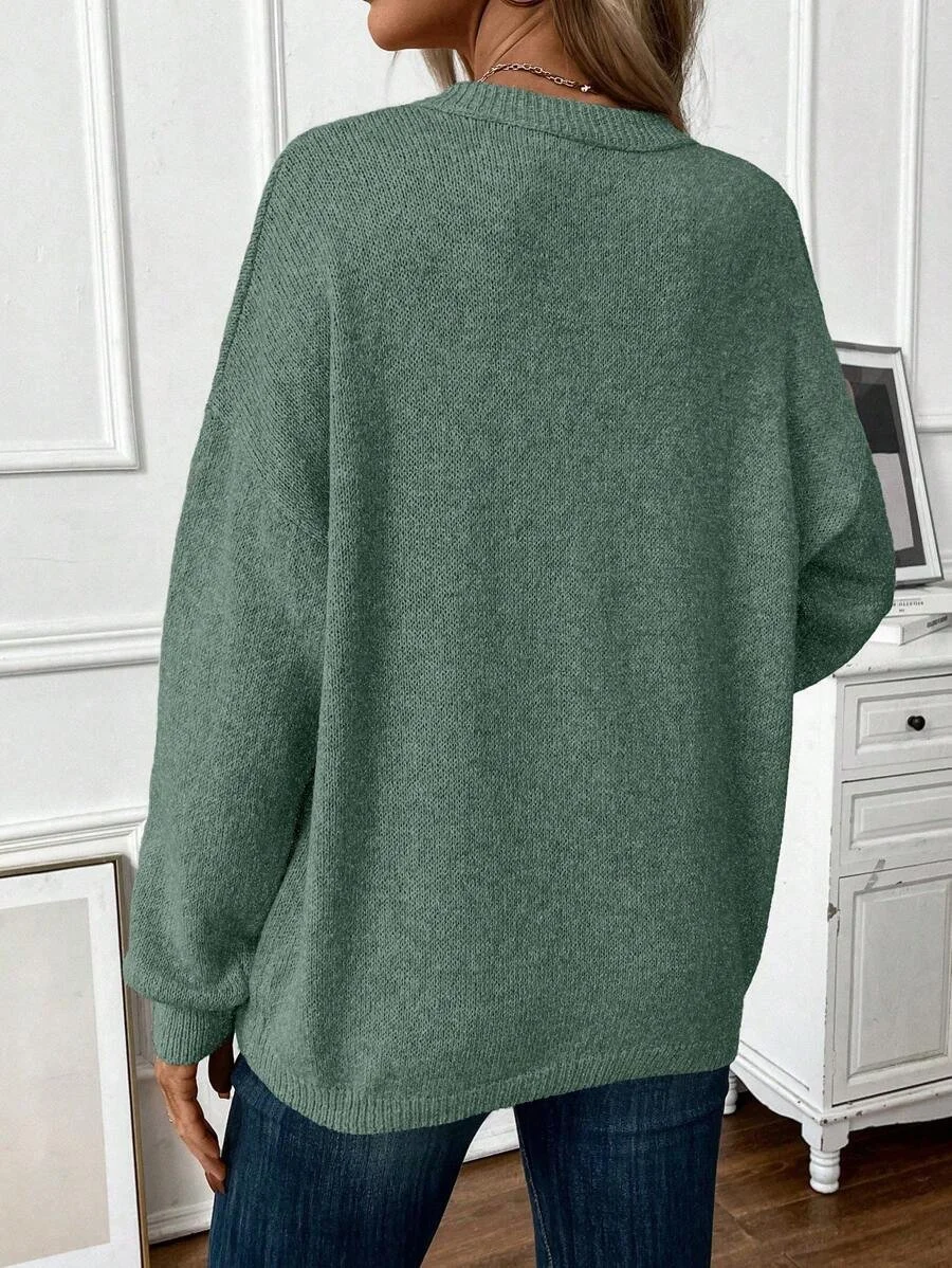 Damen Unifarben Langarm Bequem Lässig Pullover
