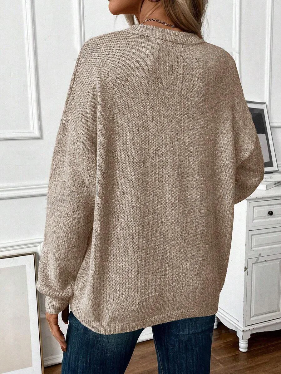 Damen Unifarben Langarm Bequem Lässig Pullover