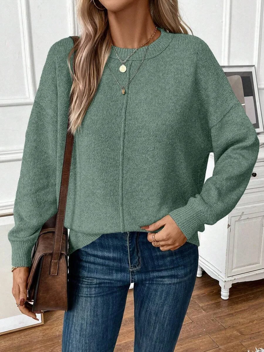 Damen Unifarben Langarm Bequem Lässig Pullover