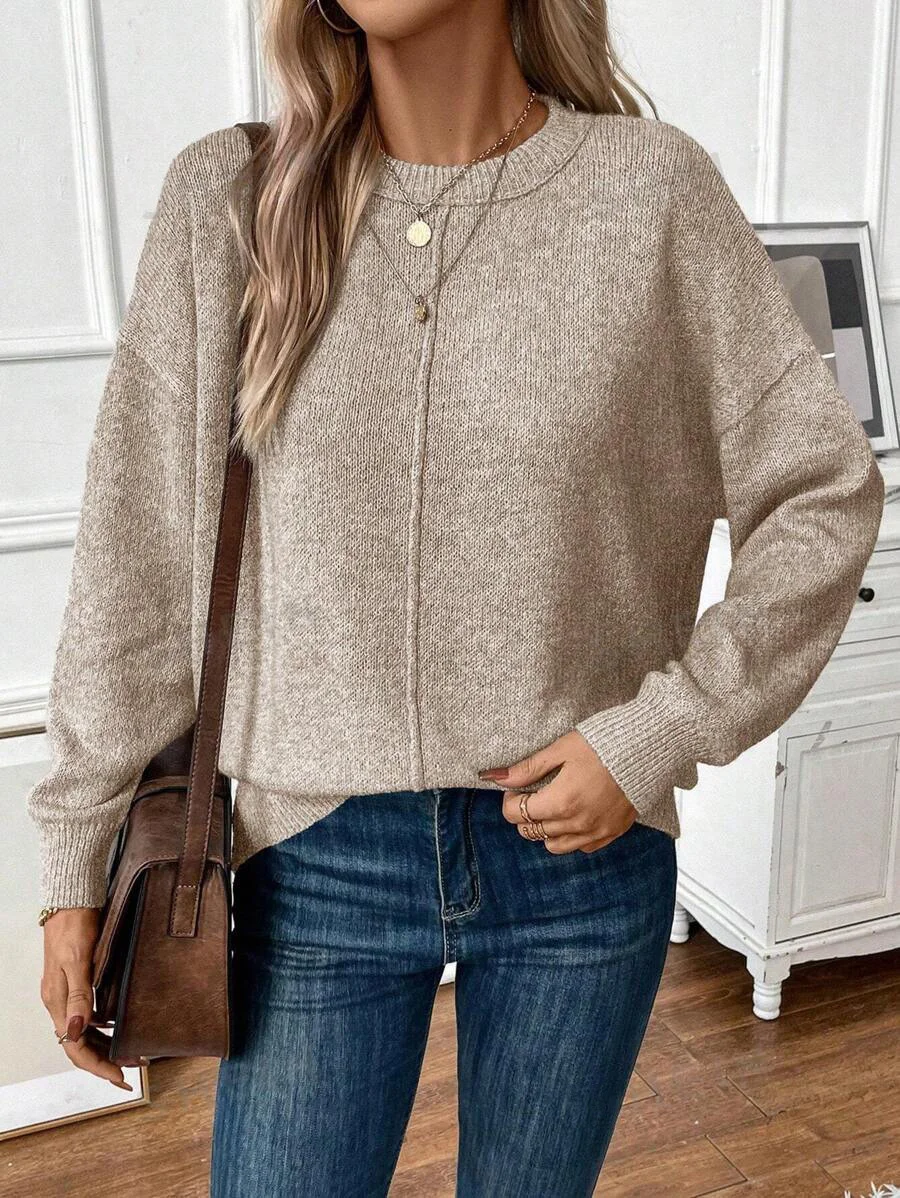 Damen Unifarben Langarm Bequem Lässig Pullover