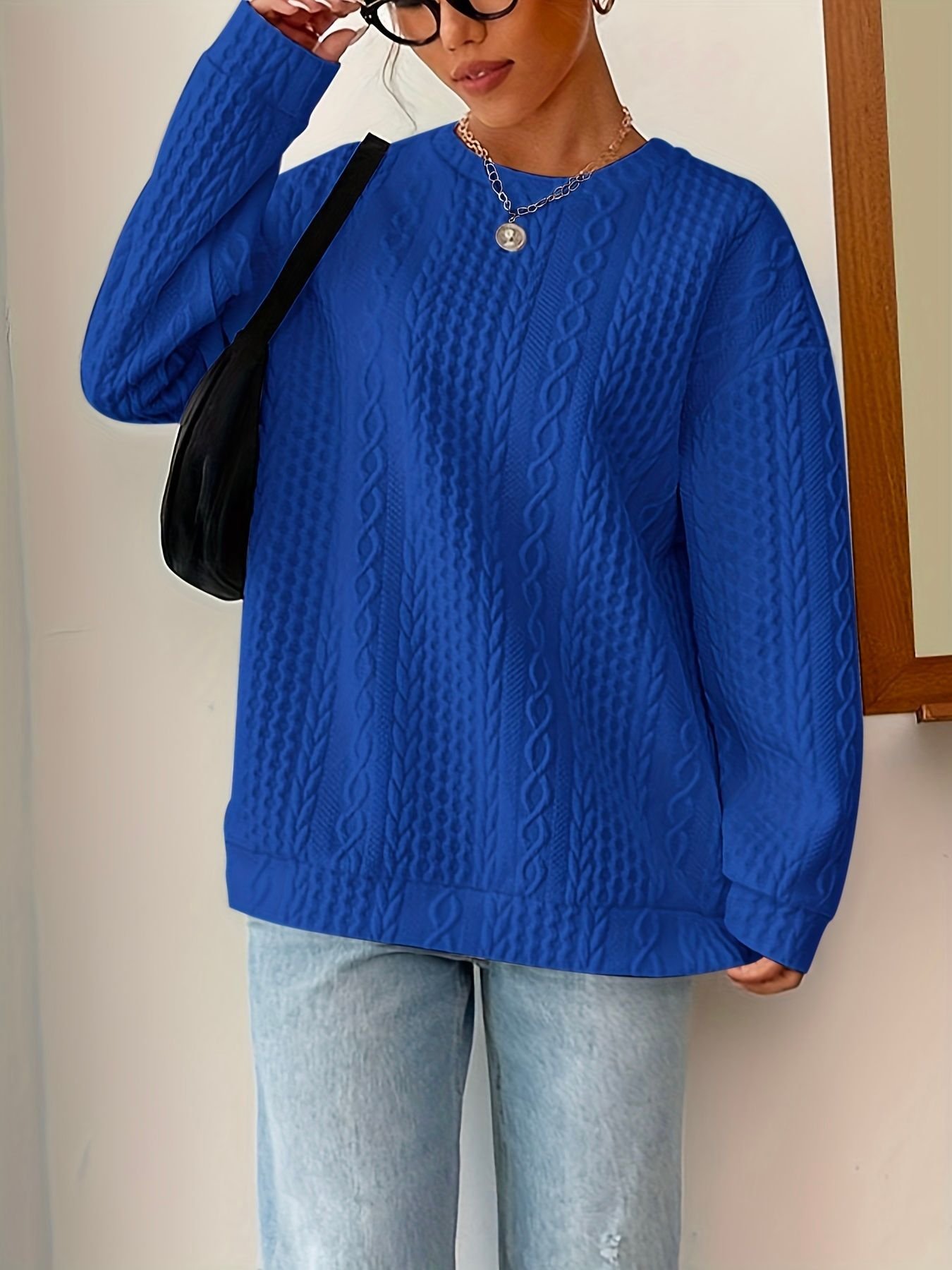 Lässig Rundhals Unifarben Sweatshirt
