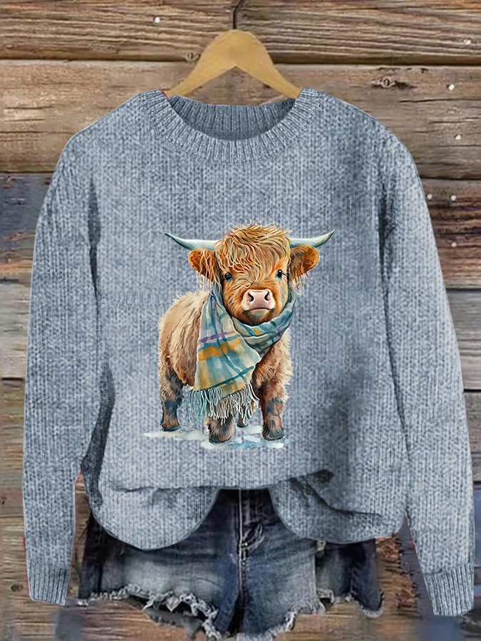 Damen Gestrickt 3d Drucken Langarm Bequem Lässig Pullover