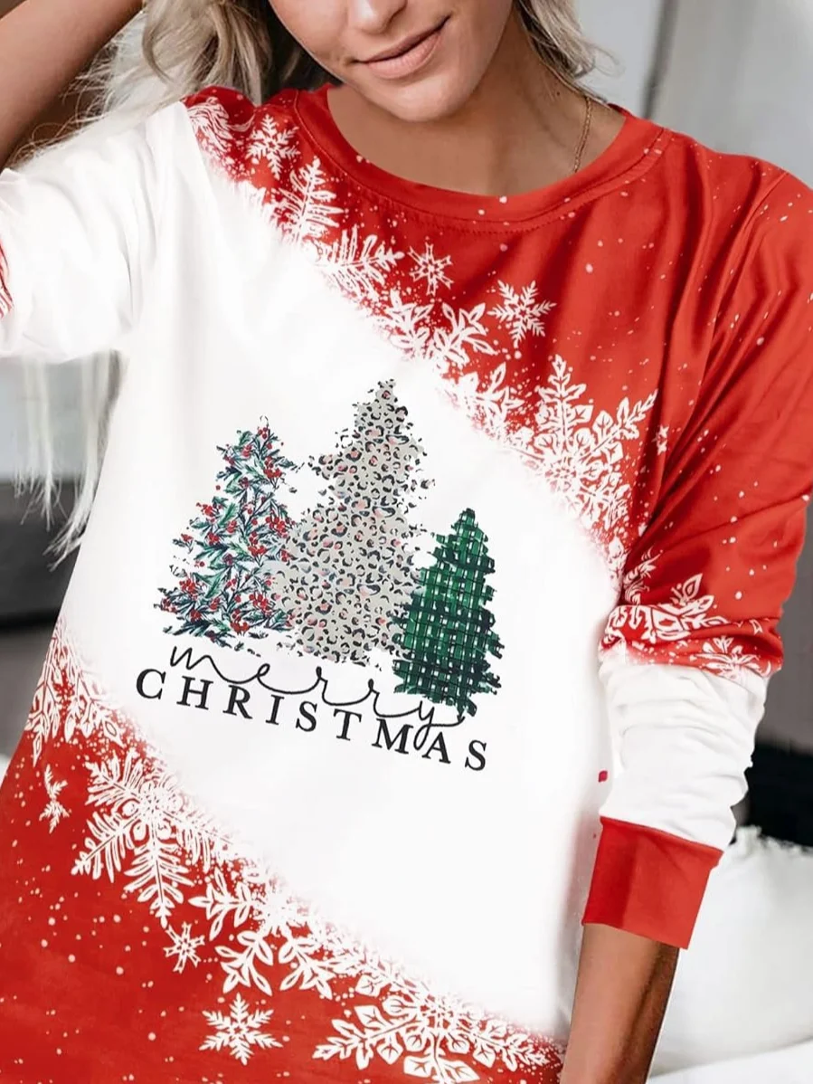 Lässig Weihnachten Rundhals Langarm T-Shirt