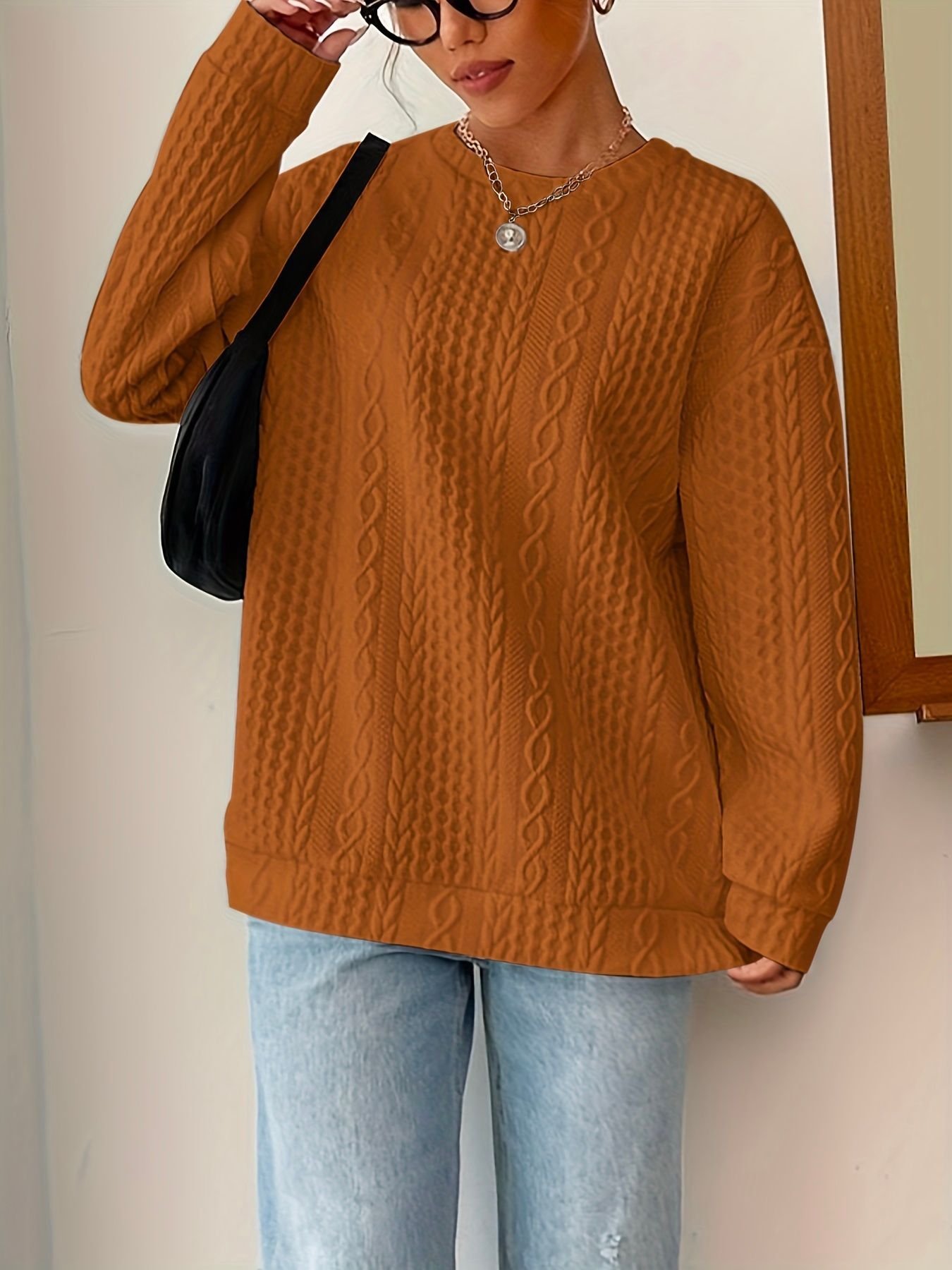 Lässig Rundhals Unifarben Sweatshirt