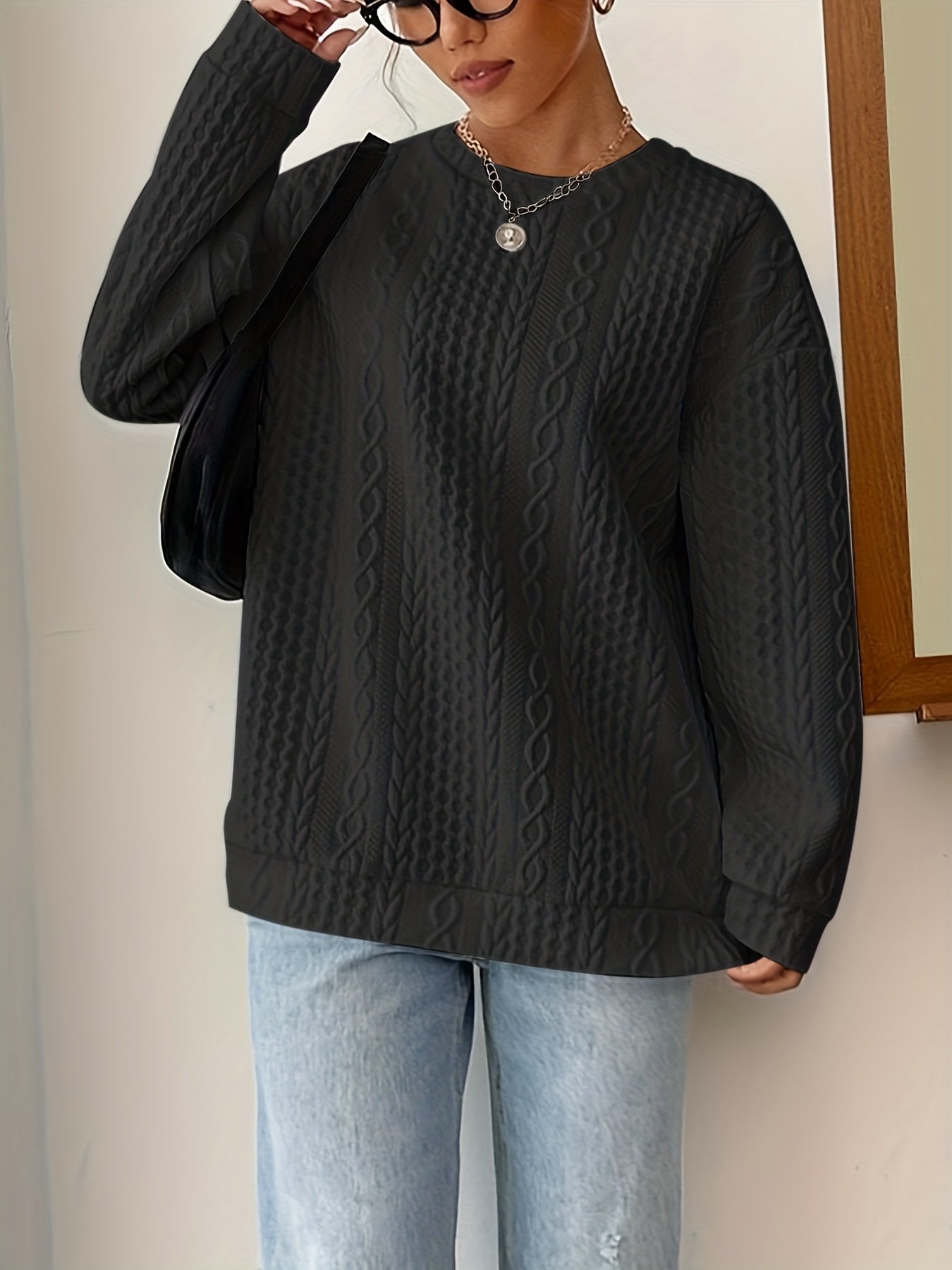 Lässig Rundhals Unifarben Sweatshirt