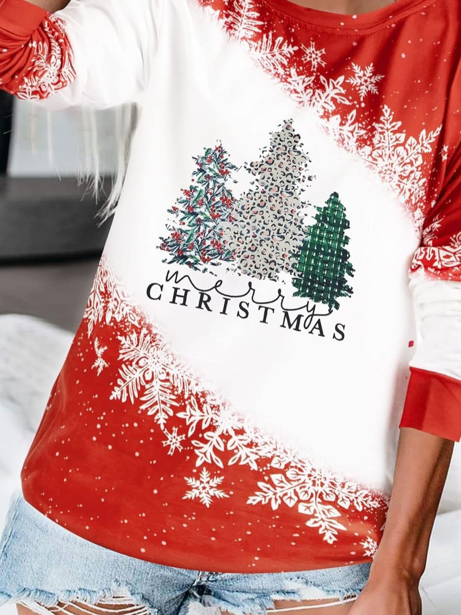 Lässig Weihnachten Rundhals Langarm T-Shirt