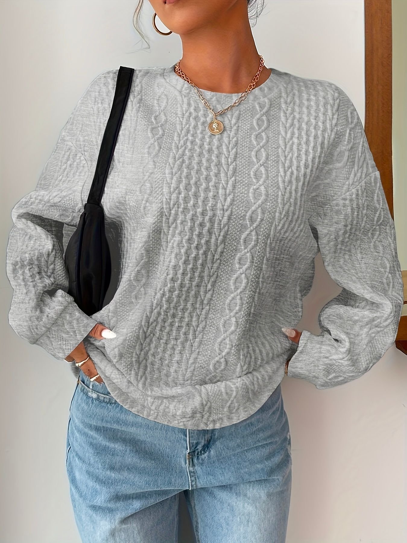 Lässig Rundhals Unifarben Sweatshirt