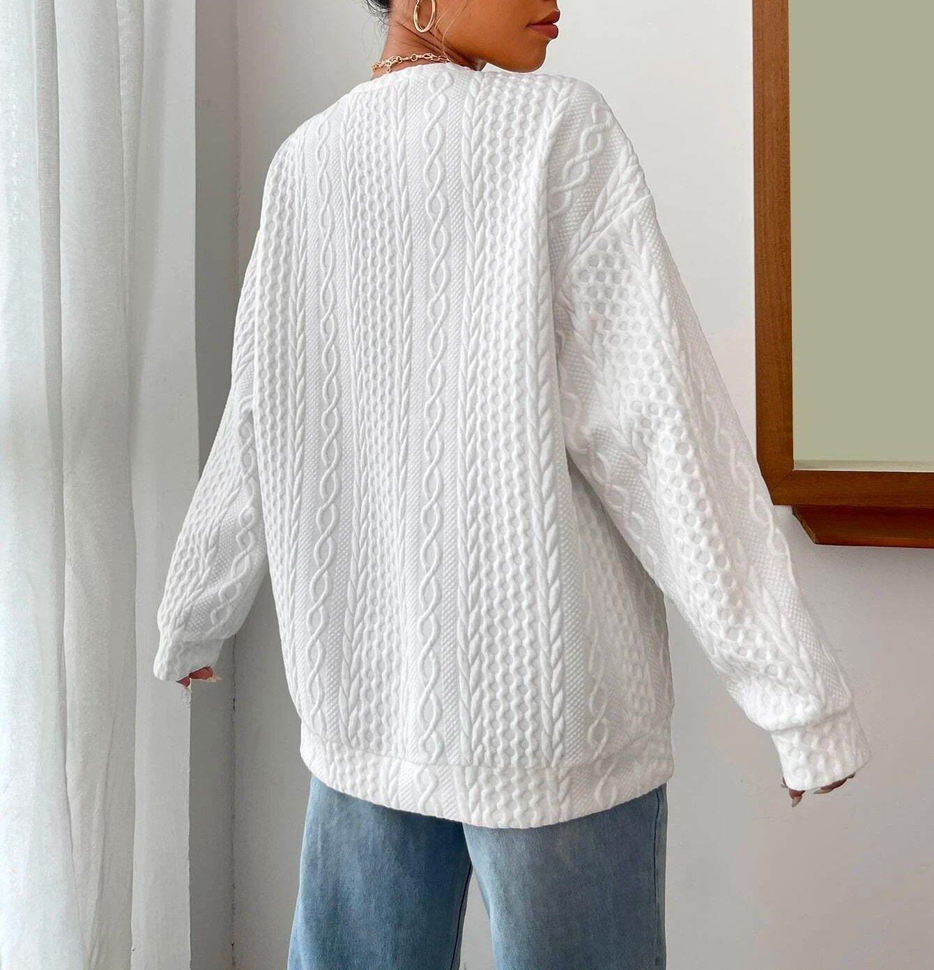 Lässig Rundhals Unifarben Sweatshirt