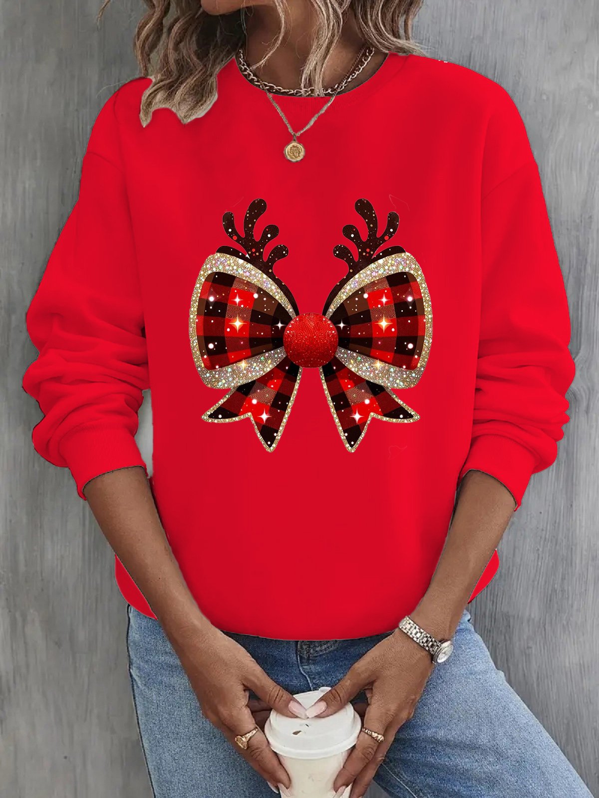 Lässig Rundhals Weihnachten Sweatshirt