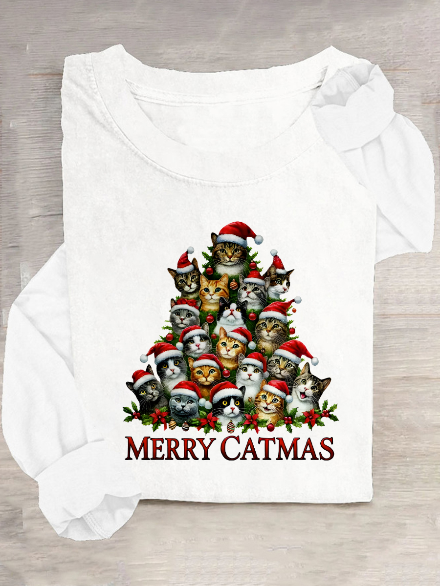 Rundhals Langarm Weihnachten Regelmäßig Mittlere Elastizität Weit Bluse für Damen