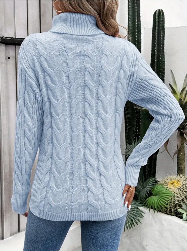 Damen Unifarben Langarm Bequem Lässig Pullover