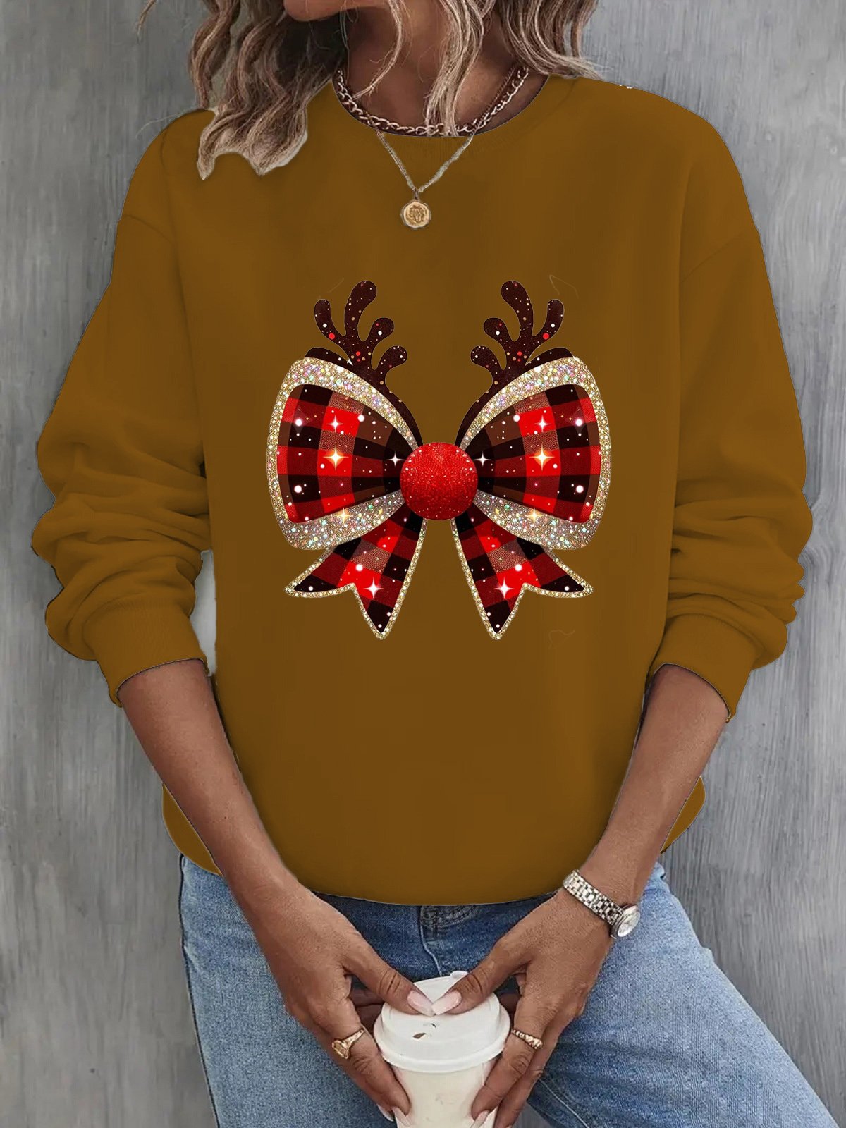 Lässig Rundhals Weihnachten Sweatshirt