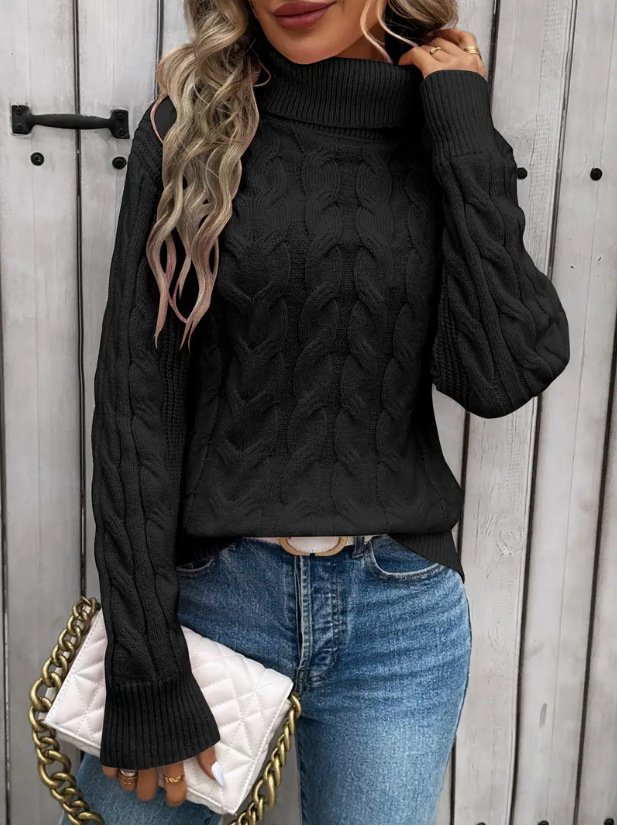 Damen Unifarben Langarm Bequem Lässig Pullover