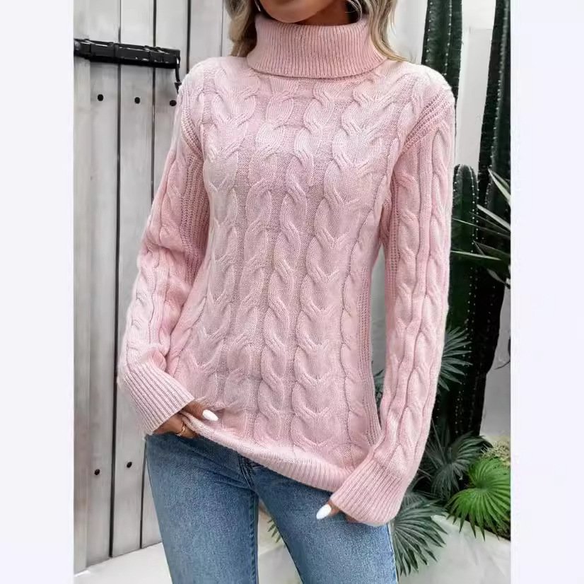Damen Unifarben Langarm Bequem Lässig Pullover