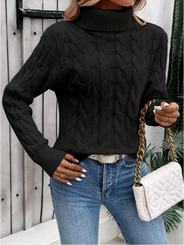 Damen Unifarben Langarm Bequem Lässig Pullover