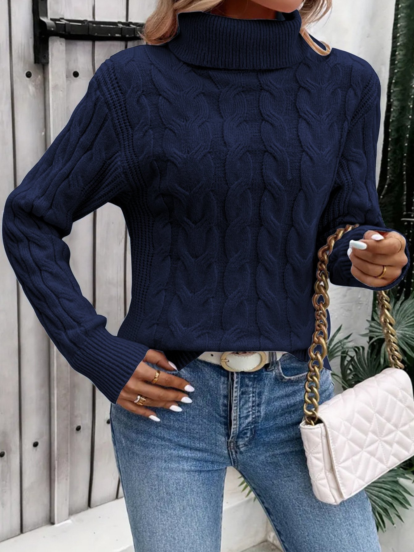 Damen Unifarben Langarm Bequem Lässig Pullover