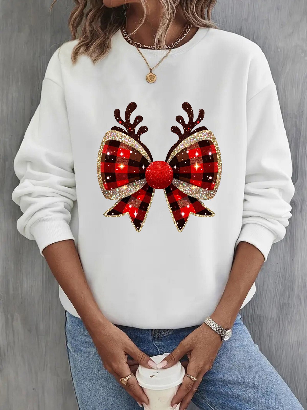 Lässig Rundhals Weihnachten Sweatshirt