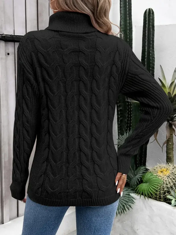Damen Unifarben Langarm Bequem Lässig Pullover