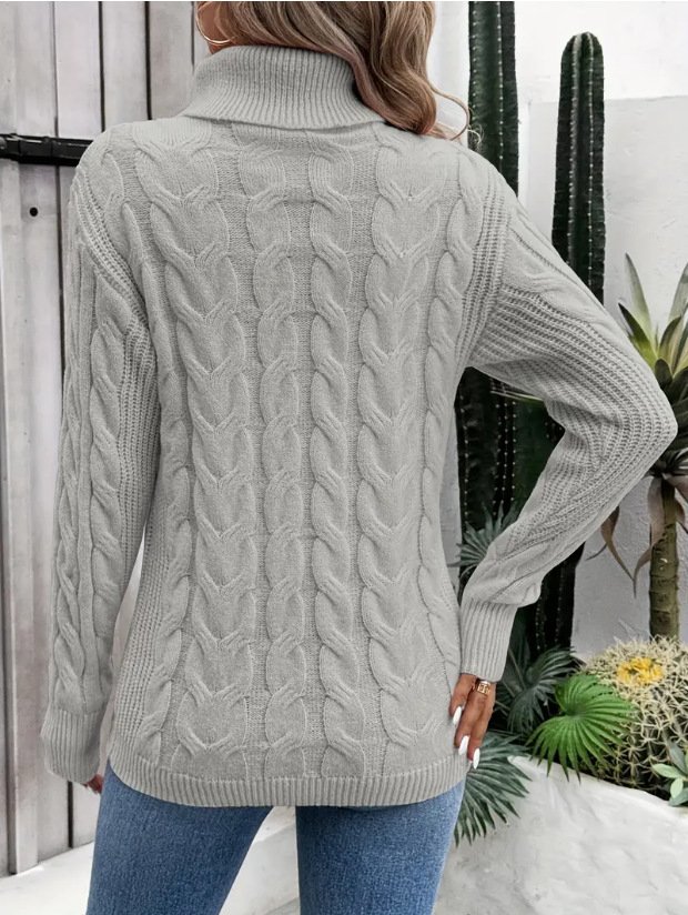 Damen Unifarben Langarm Bequem Lässig Pullover