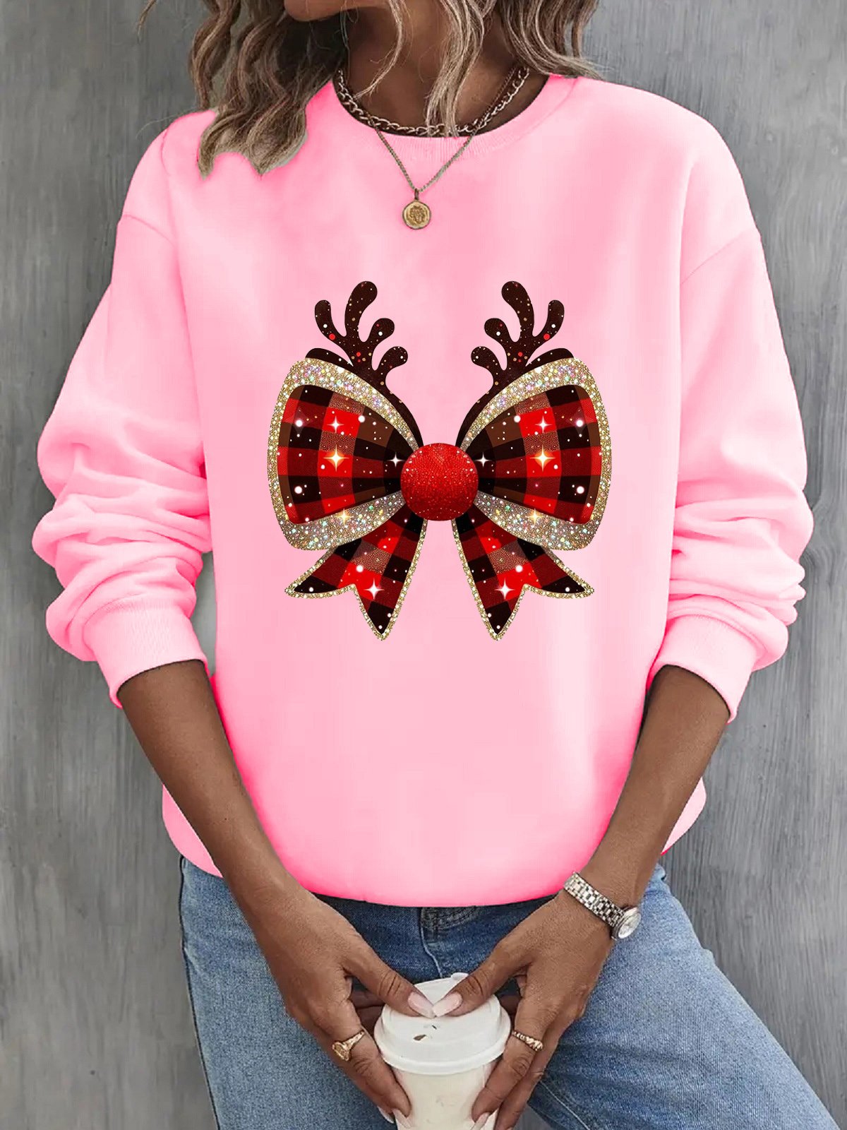 Lässig Rundhals Weihnachten Sweatshirt
