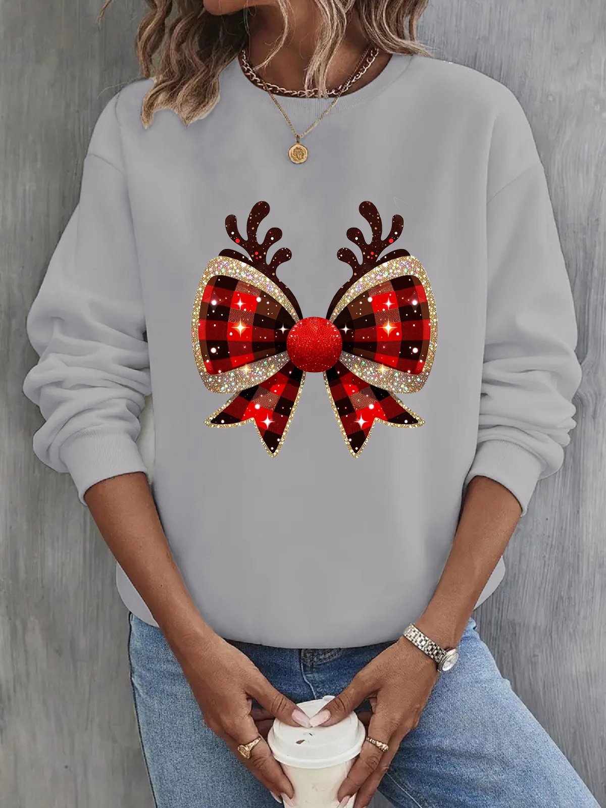 Lässig Rundhals Weihnachten Sweatshirt