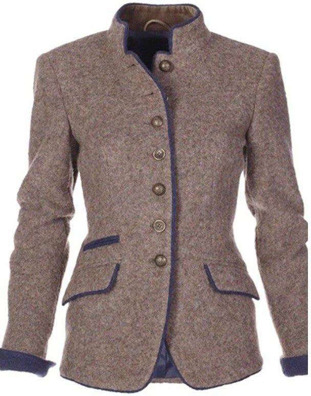 Damen Frühling/Herbst Oberbekleidung Retro Unifarben Langarm Mock Neck Jacke