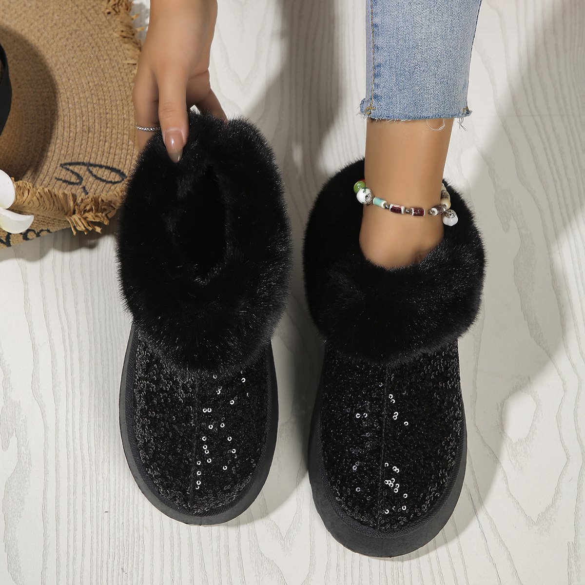 Lässig Unifarben Slip On Flach Schneestiefel