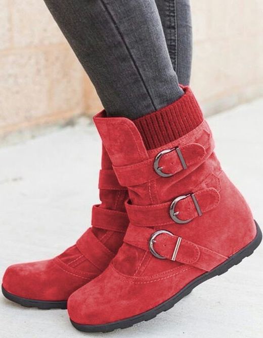 Retro Unifarben Reißverschluss Flach Klassische Stiefel