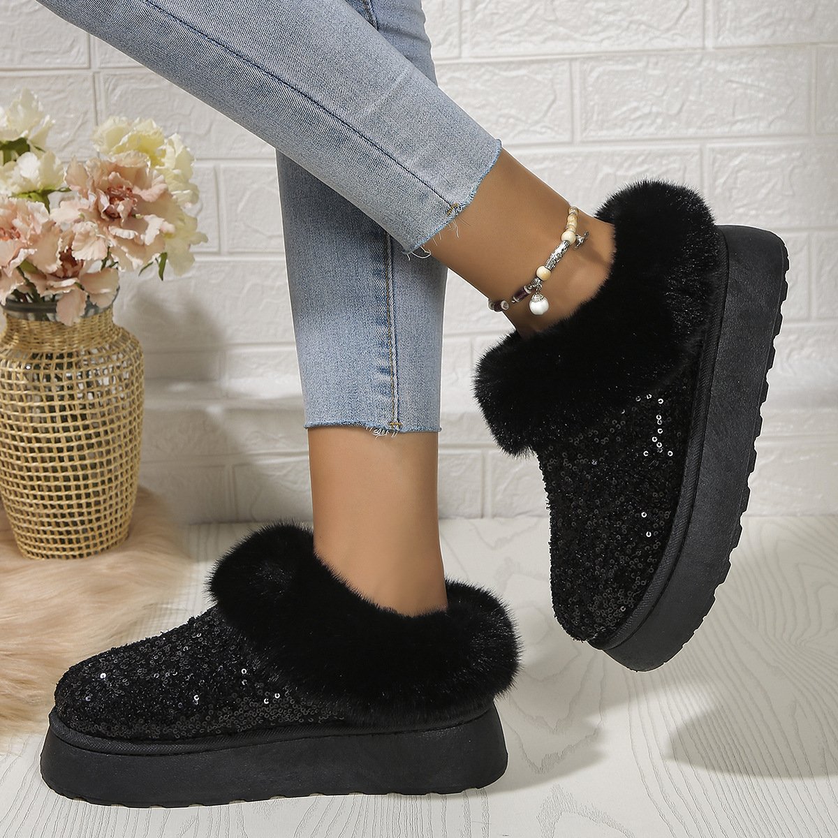 Lässig Unifarben Slip On Flach Schneestiefel