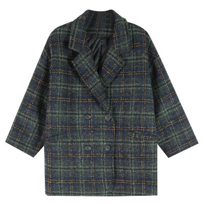 Damen Kariert Tweed-Jacke Regelmäßig Weit Mantel