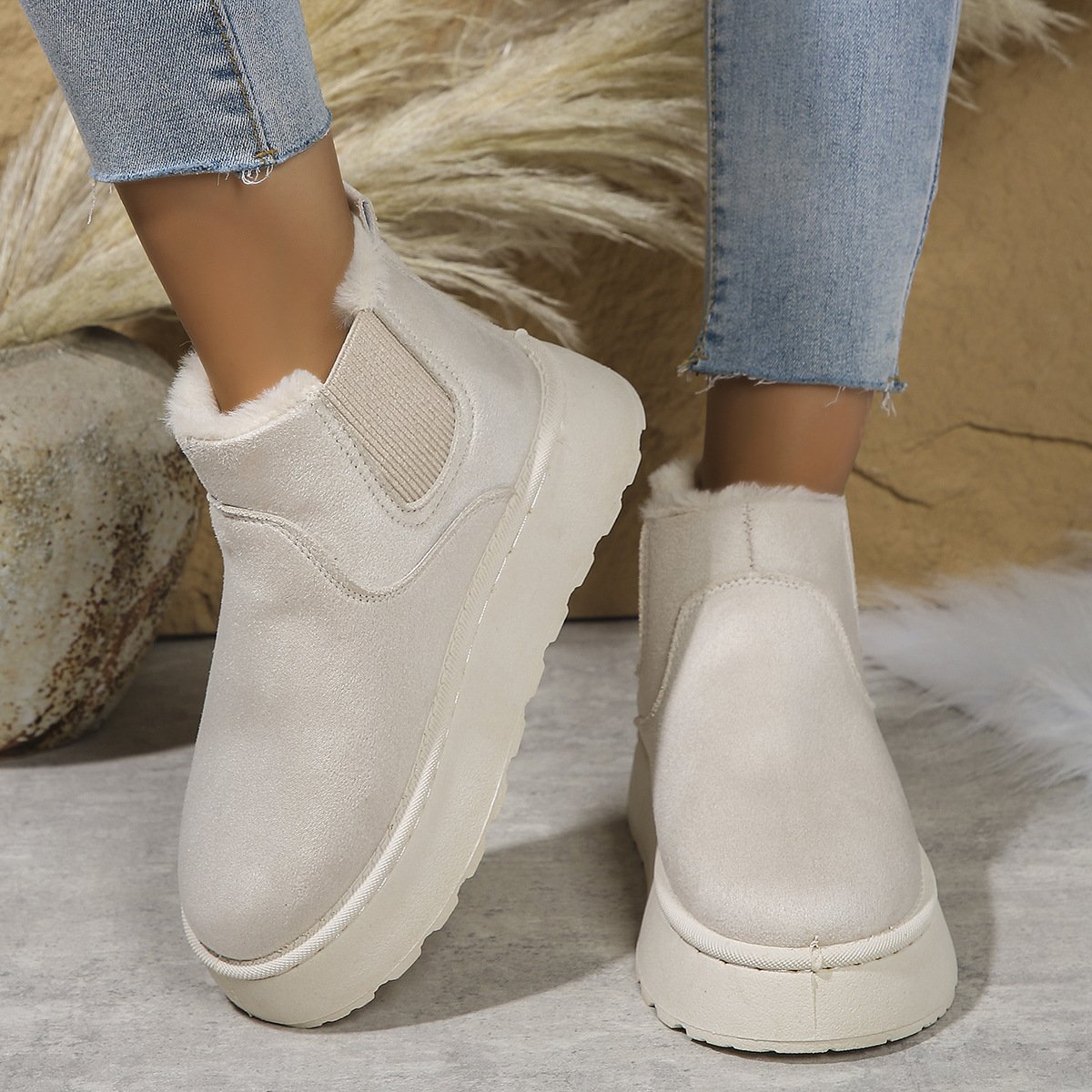 Lässig Unifarben Slip On Blockabsatz Schneestiefel