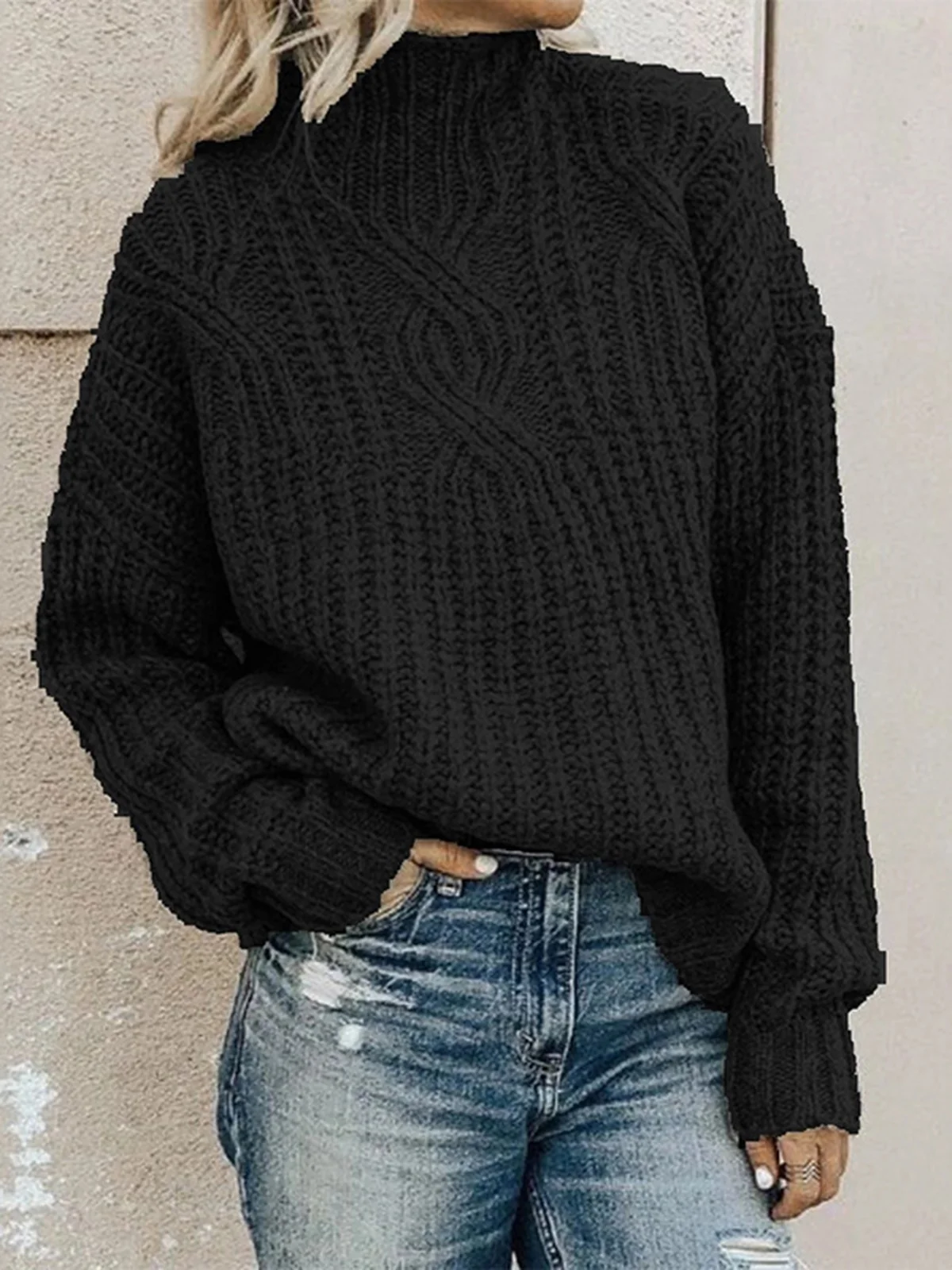 Damen Unifarben Langarm Bequem Lässig Pullover