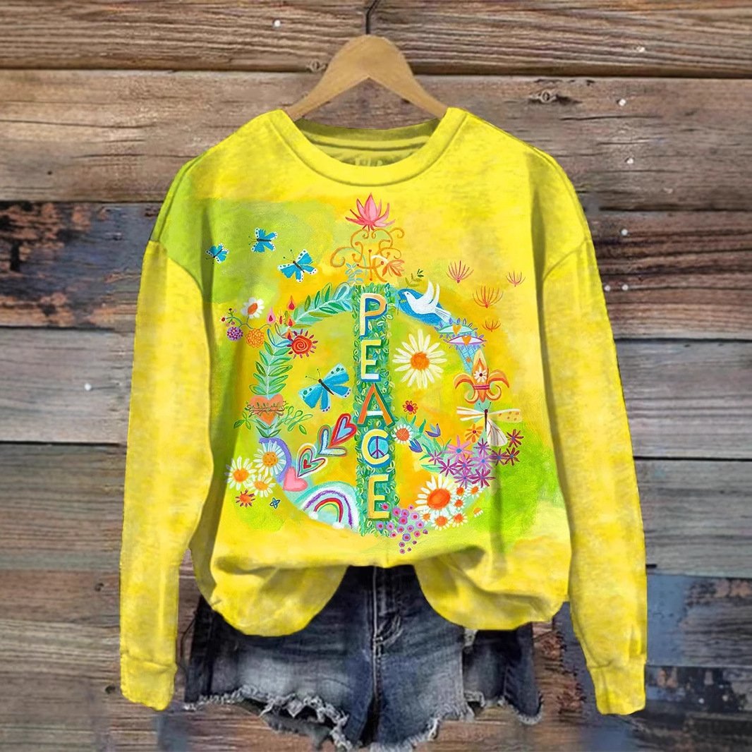 Lässig Rundhals Geblümt Sweatshirt