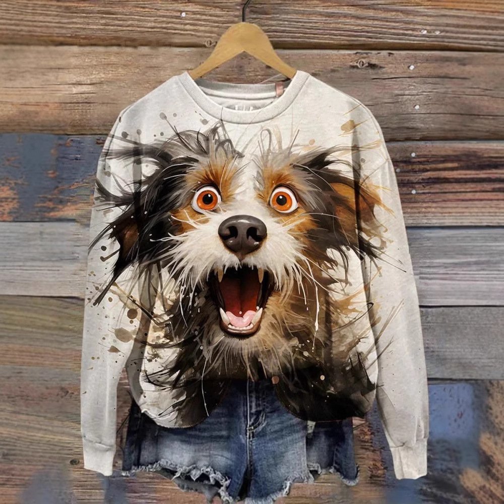 Lässig Rundhals Hund Sweatshirt