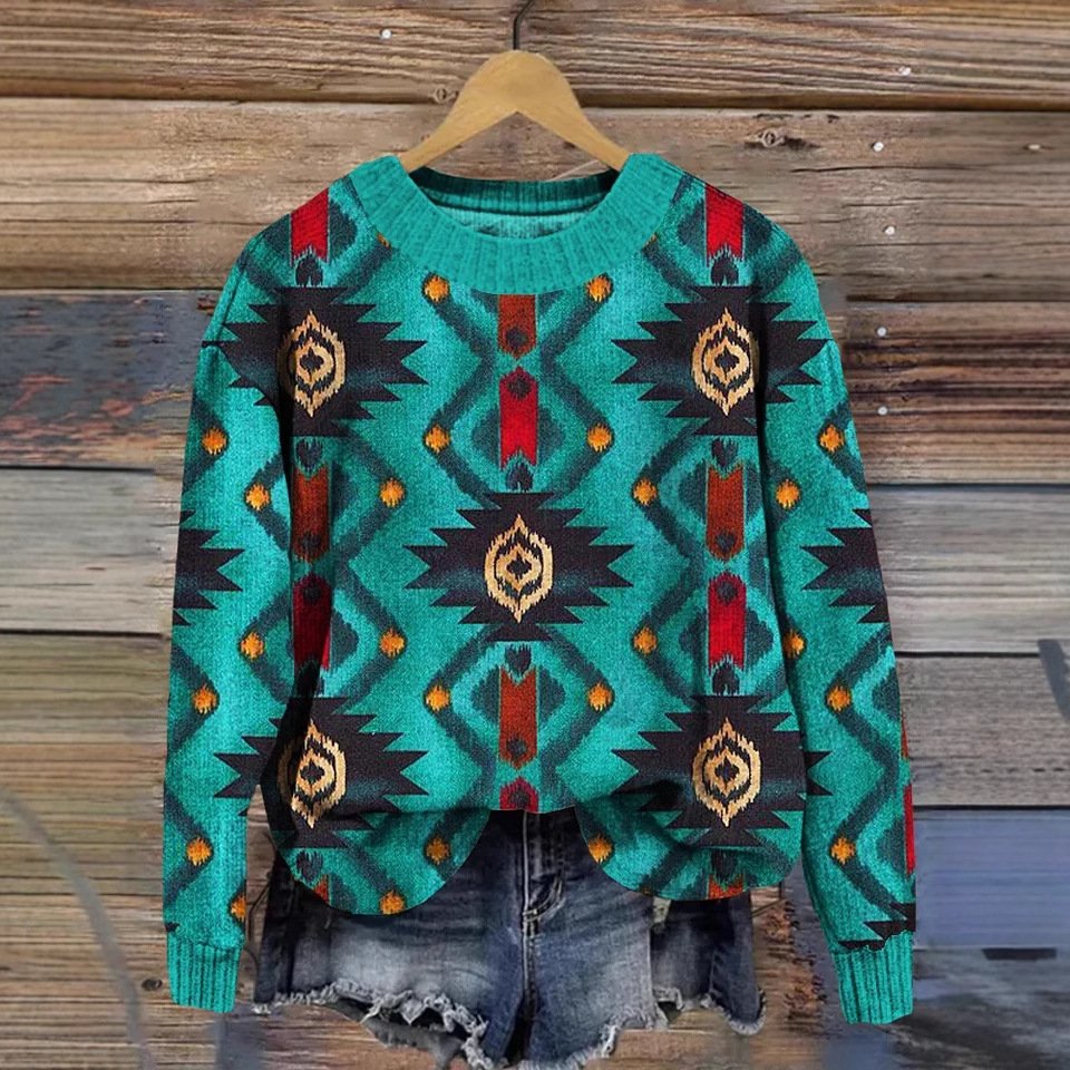 Lässig Rundhals Ethnisch Sweatshirt
