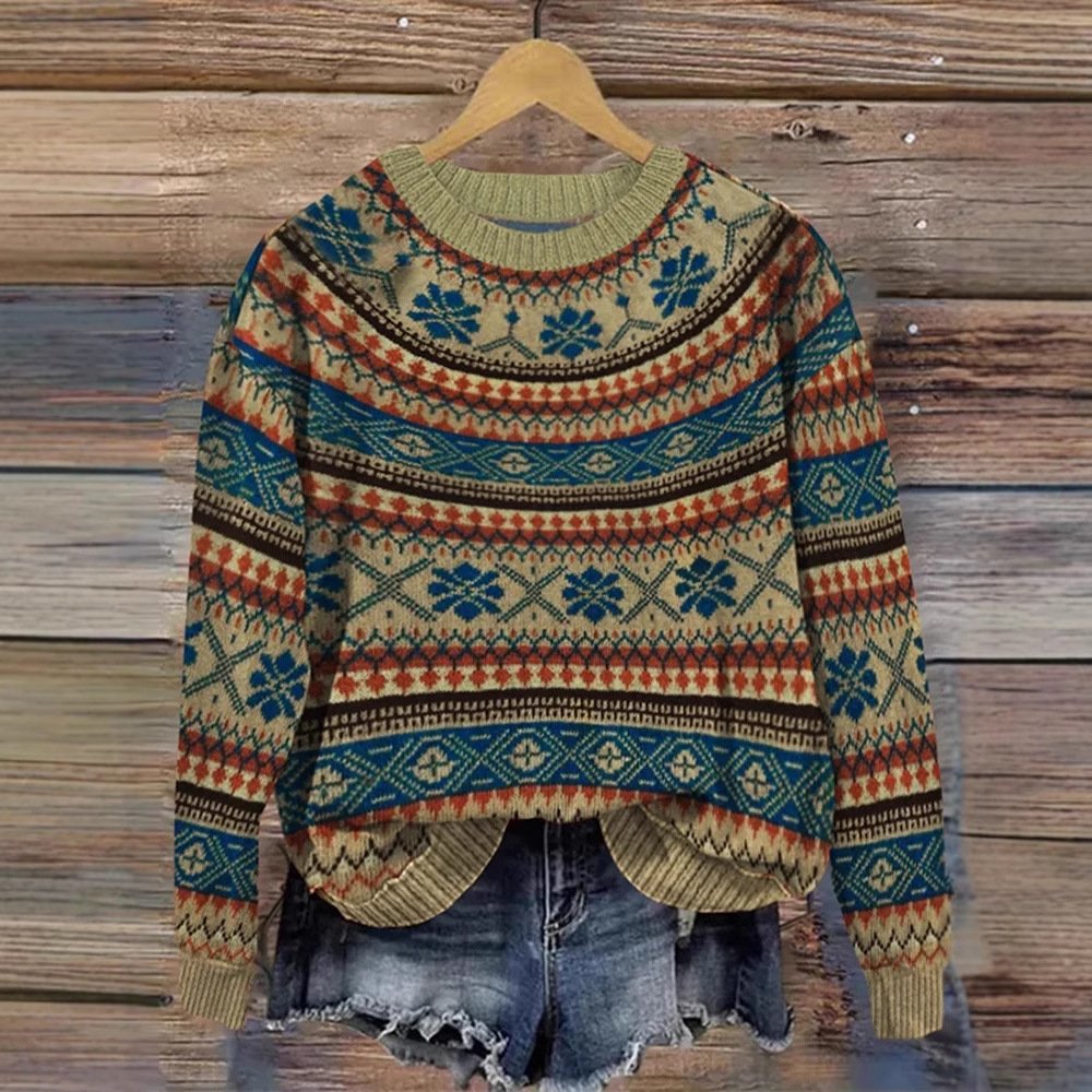 Lässig Rundhals Ethnisch Sweatshirt