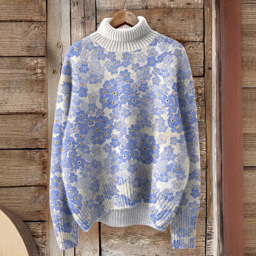 Lässig Rollkragen Geblümt Sweatshirt