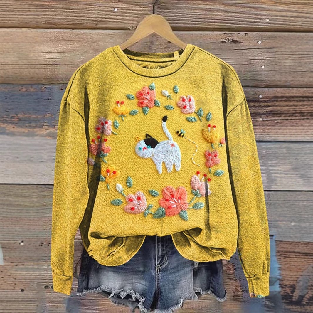 Lässig Rundhals Tier Sweatshirt