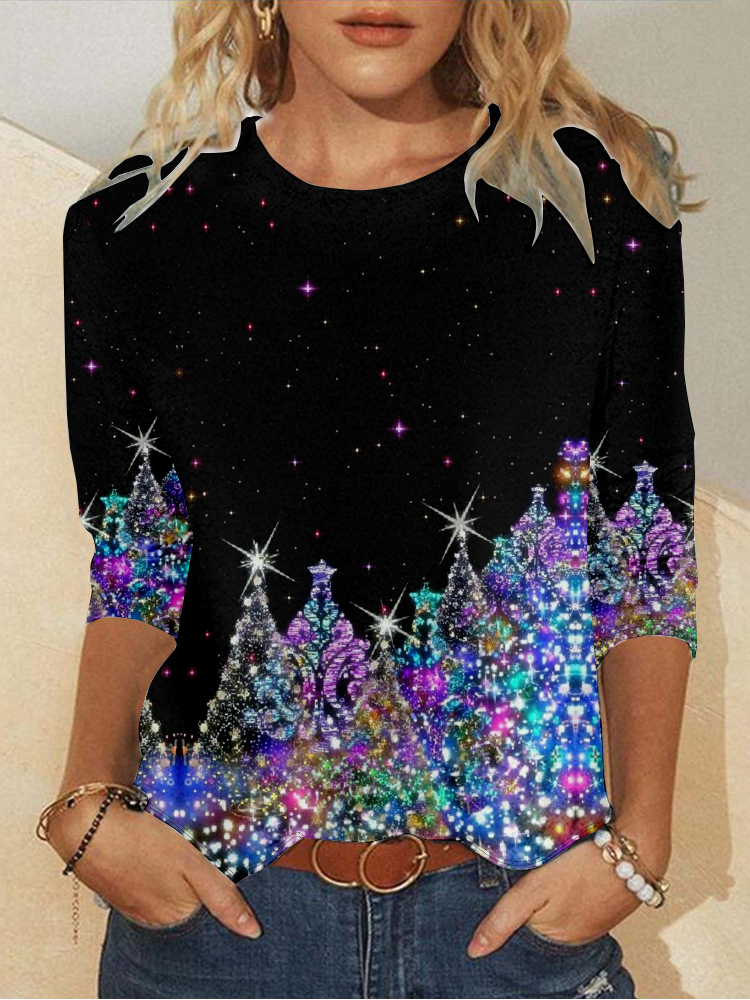 Lässig Weihnachten Rundhals Langarm T-Shirt