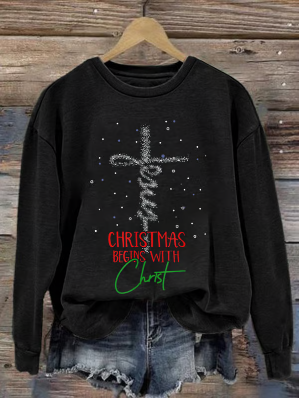 Lässig Rundhals Weihnachten Sweatshirt