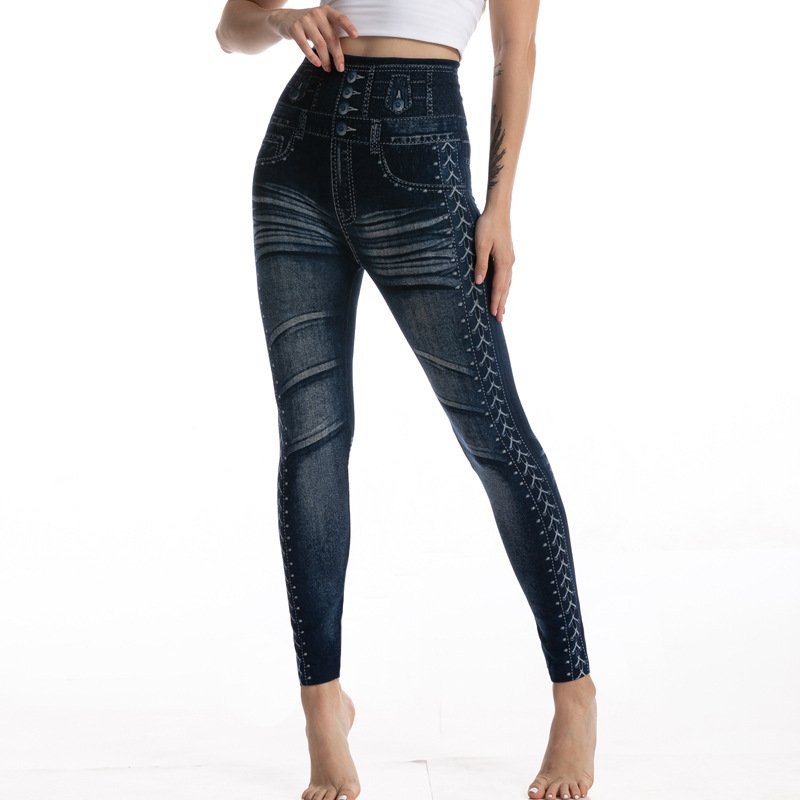 Lässig Grafik mit Denim-Imitat-Print Knöchelhose Leggings