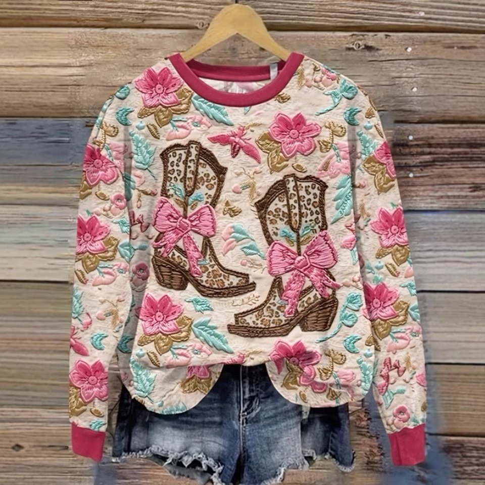 Lässig Rundhals Geblümt Sweatshirt Reißverschluss