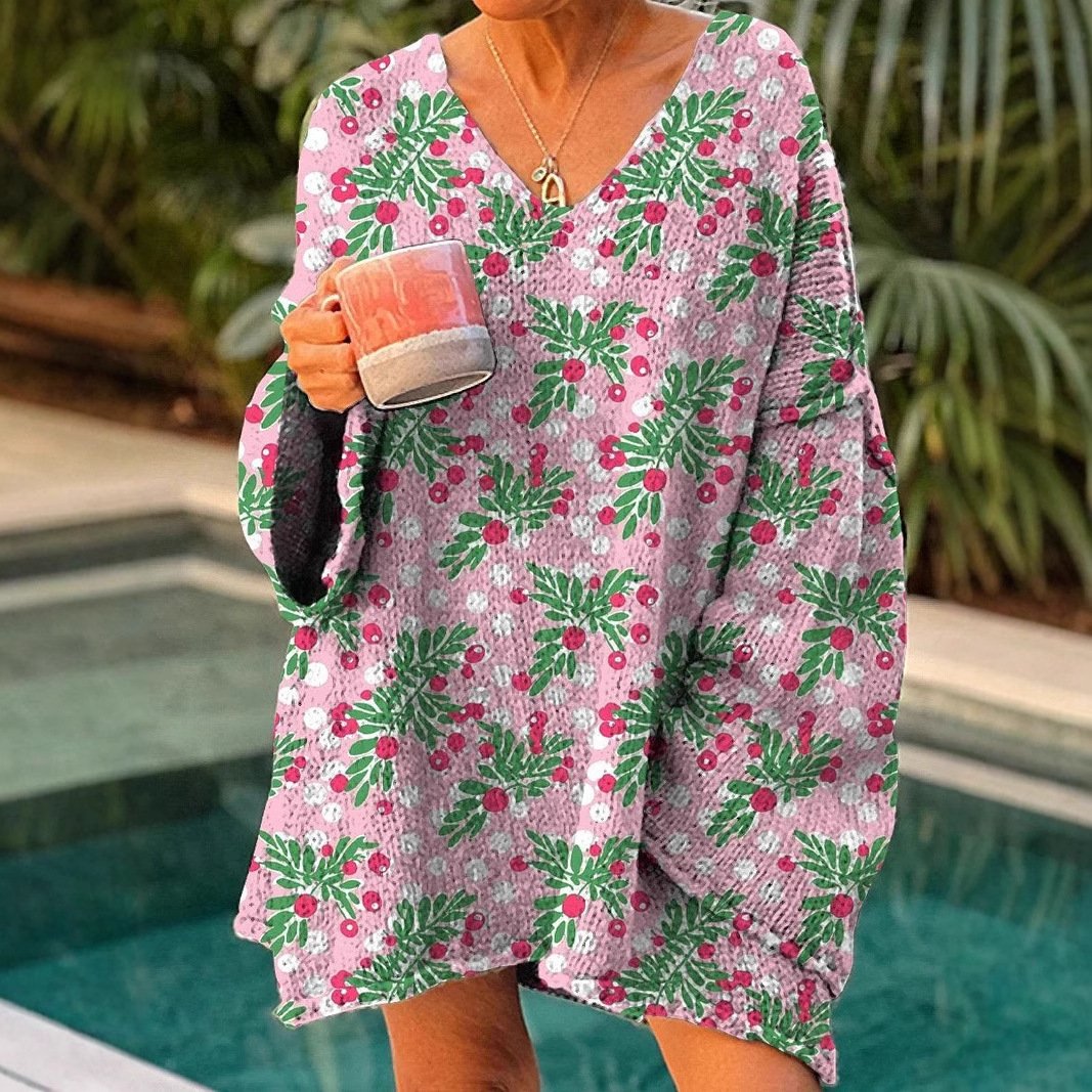 Lässig V-Ausschnitt Geblümt Sweatshirt Reißverschluss