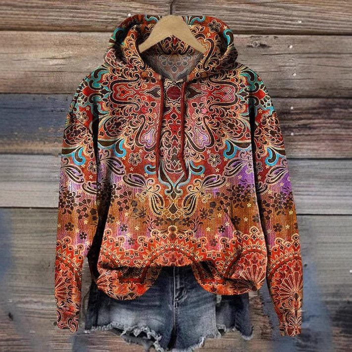 Lässig Kapuze Ethnisch Sweatshirt