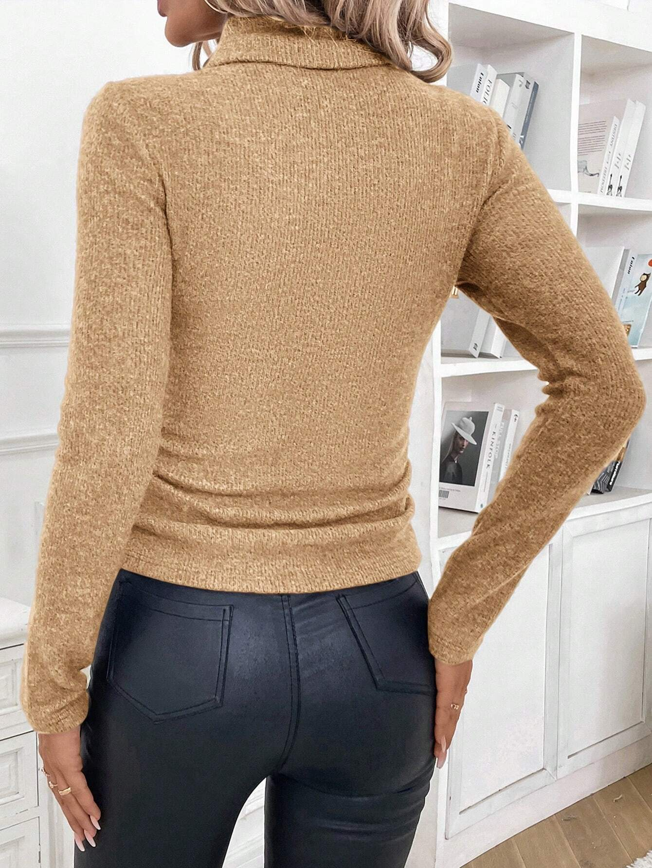 Damen Baumwolle Unifarben Langarm Bequem Lässig Pullover