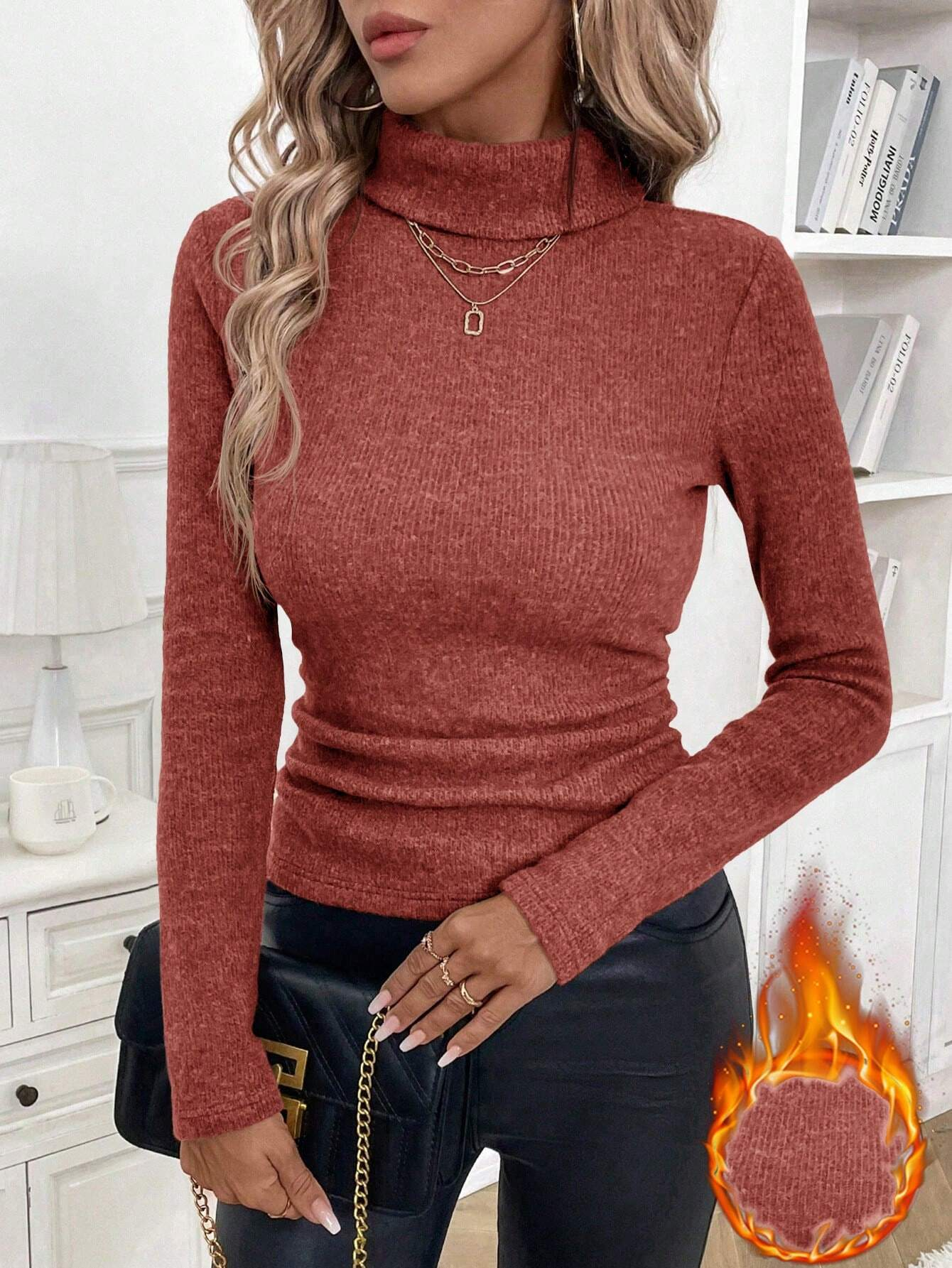 Damen Baumwolle Unifarben Langarm Bequem Lässig Pullover