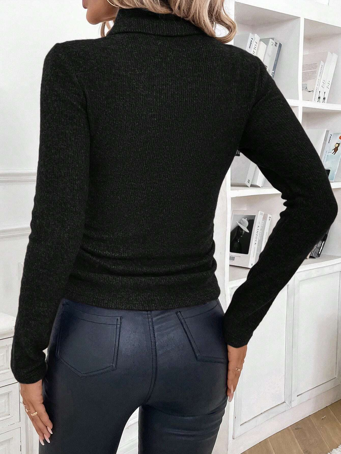 Damen Baumwolle Unifarben Langarm Bequem Lässig Pullover